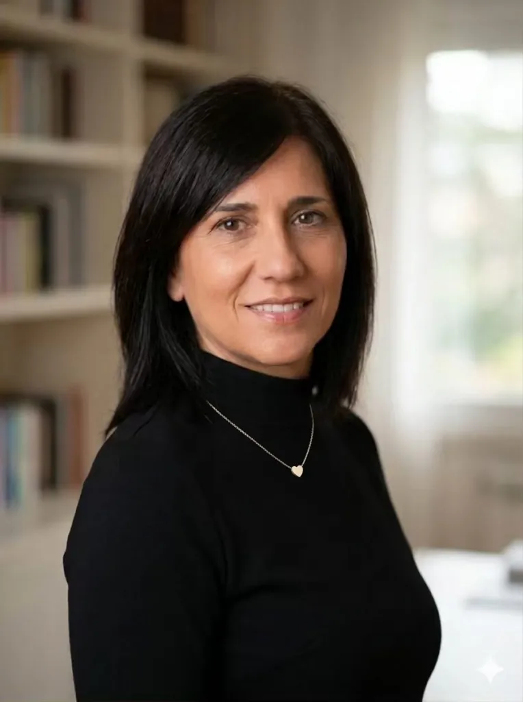Ritratto di Silvia Barbarisi, fondatrice di Holally, sorridente in una stanza con una libreria alle spalle.